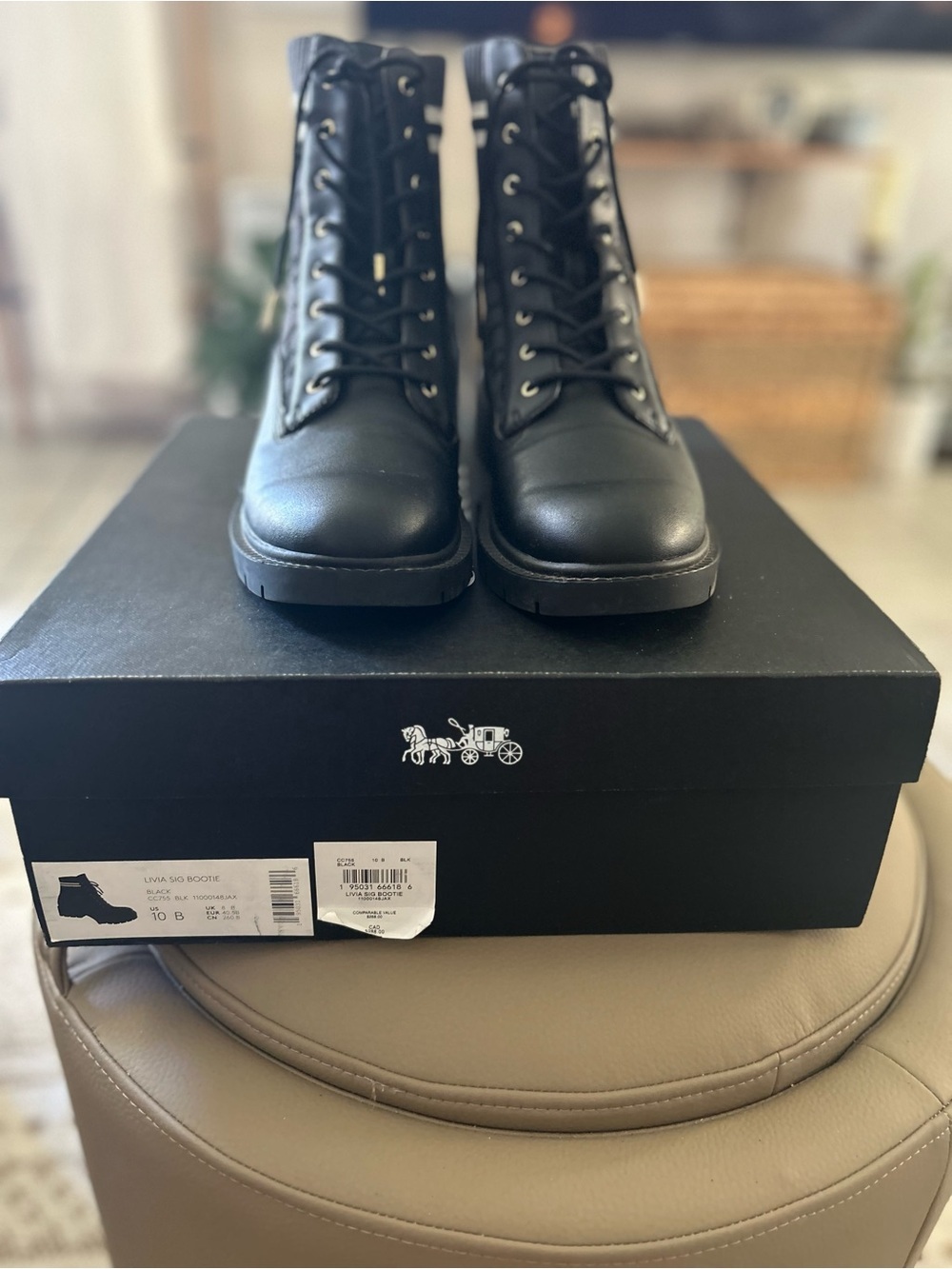 Coach Black Leather Combat Boots 10 - Picture 3 of 11